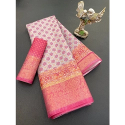 Generic Women's Soft Dola Cotton Printed Saree With Unstitched Blouse 5.5Mtr (Pink)