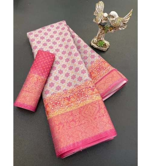 Generic Women's Soft Dola Cotton Printed Saree With Unstitched Blouse 5.5Mtr (Pink)