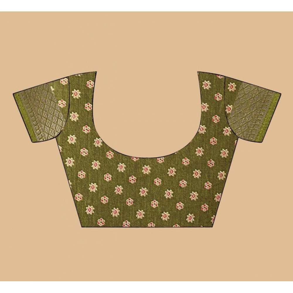 Women's Art Silk Printed Saree With Unstitched Blouse 5.5Mtr (Mehendi)
