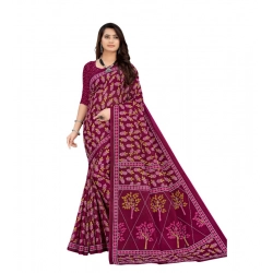 Generic Women's Soft Pure Cotton Printed Saree With Unstitched Blouse 5.5Mtr (Wine)