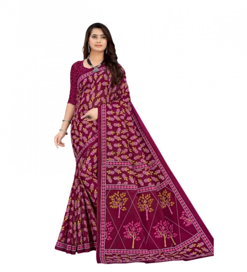 Generic Women's Soft Pure Cotton Printed Saree With Unstitched Blouse 5.5Mtr (Wine)