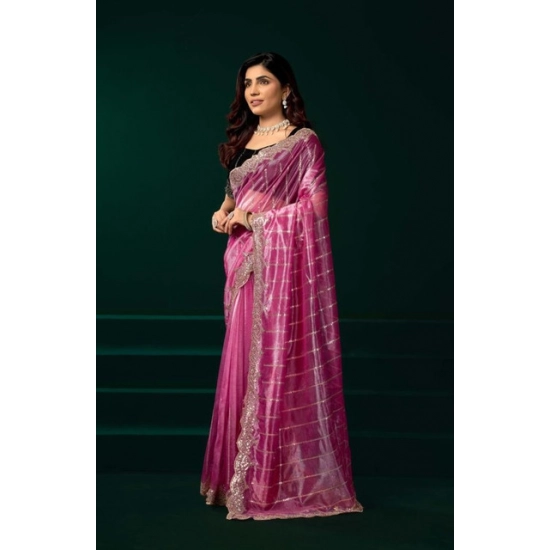 Generic Women's Net Sequence Saree With Unstitched Blouse 5.5Mtr (Pink) Generic Women's Net Sequence Saree With Unstitched Blouse 5.5Mtr (Pink)