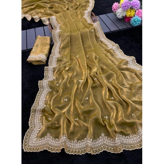 Generic Women's Satin Embellished Saree With Unstitched Blouse 5.5Mtr (Olive-Green) Generic Women's Satin Embellished Saree With Unstitched Blouse 5.5Mtr (Olive-Green)