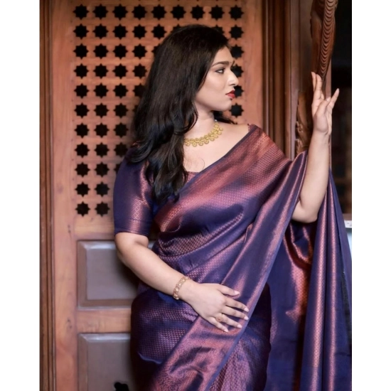 Generic Women's Soft Litchi Silk Jacquard Work Saree With Unstitched Blouse 5.5Mtr (Purple) Generic Women's Soft Litchi Silk Jacquard Work Saree With Unstitched Blouse 5.5Mtr (Purple)