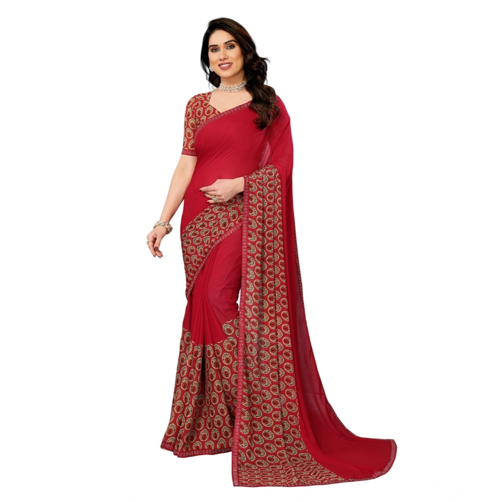 Generic Women's Georgette Printed Saree With Unstitched Blouse 5.5Mtr (Red) Generic Women's Georgette Printed Saree With Unstitched Blouse 5.5Mtr (Red)