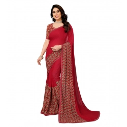 Generic Women's Georgette Printed Saree With Unstitched Blouse 5.5Mtr (Red)