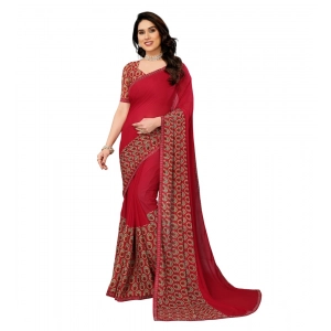 Generic Women's Georgette Printed Saree With Unstitched Blouse 5.5Mtr (Red)