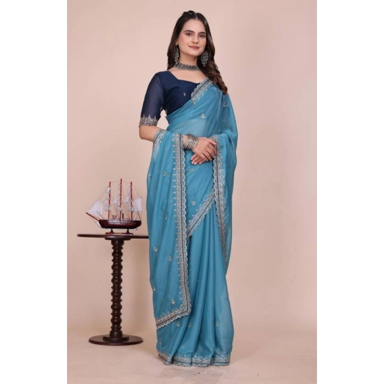 Generic Women's Georgette Embellished Saree With Unstitched Blouse 5.5Mtr (Aqua Blue) Generic Women's Georgette Embellished Saree With Unstitched Blouse 5.5Mtr (Aqua Blue)