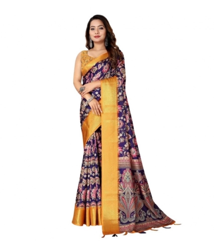 Generic Women's Cotton Silk Floral Printed Saree With Unstitched Blouse 5.5Mtr (Multicolor)