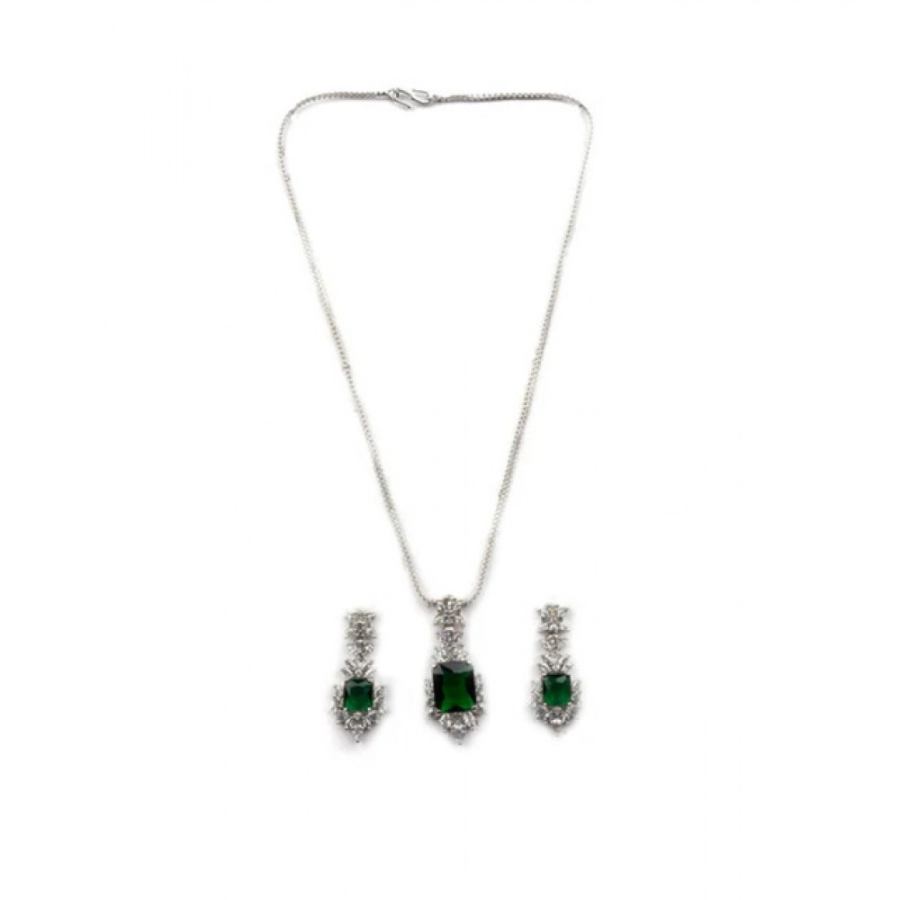 Generic Women's Brass Silver Plated Pendant Set (Green) Generic Women's Brass Silver Plated Pendant Set (Green)