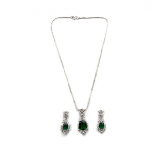 Generic Women's Brass Silver Plated Pendant Set (Green) Generic Women's Brass Silver Plated Pendant Set (Green)