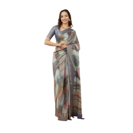 Generic Women's Polyester Printed Saree With Unstitched Blouse 5.5 Mtr (Multicolor)