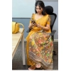 Generic Women's Linen Printed Saree With Unstitched Blouse 5.5Mtr (Mustard)
