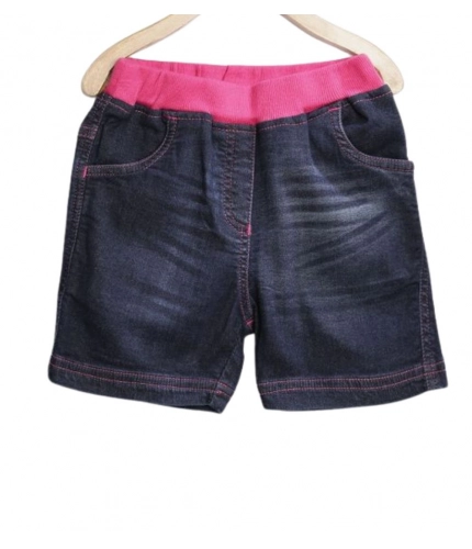 Generic Girl's Denim Ribbed Elasticated Shorts (Pink-Blue)
