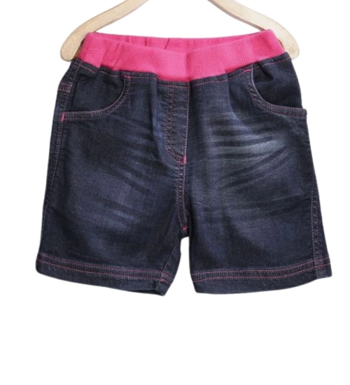 Generic Girl's Denim Ribbed Elasticated Shorts (Pink-Blue)