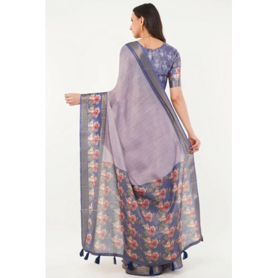 Generic Women's Polyester Printed Saree With Unstitched Blouse 5.5 Mtr (Purple)