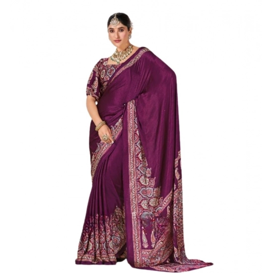 Generic Women's Crepe Printed Saree With Unstitched Blouse 5.5Mtr (Wine) Generic Women's Crepe Printed Saree With Unstitched Blouse 5.5Mtr (Wine)