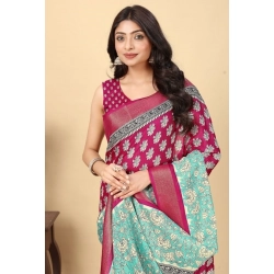 Generic Women's Cotton Blend Printed Saree With Unstitched Blouse 5.5Mtr (Multicolor)