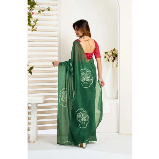 Generic Women's Faux_Linen Printed Ready-to-Wear Saree With Unstitched Blouse 5.5 Mtr (Dark_Green) Generic Women's Faux_Linen Printed Ready-to-Wear Saree With Unstitched Blouse 5.5 Mtr (Dark_Green)