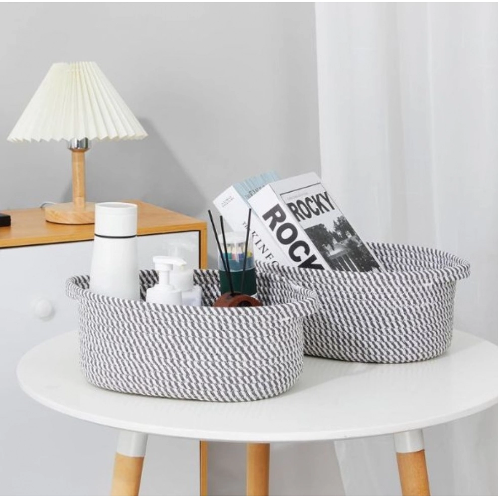 Generic Cotton 10x7x4 Inch 2 Pcs Oval Storage Basket For Clothes (Grey) Generic Cotton 10x7x4 Inch 2 Pcs Oval Storage Basket For Clothes (Grey)