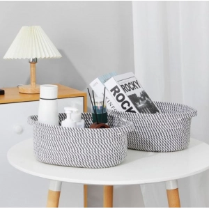 Generic Cotton 10x7x4 Inch 2 Pcs Oval Storage Basket For Clothes (Grey)