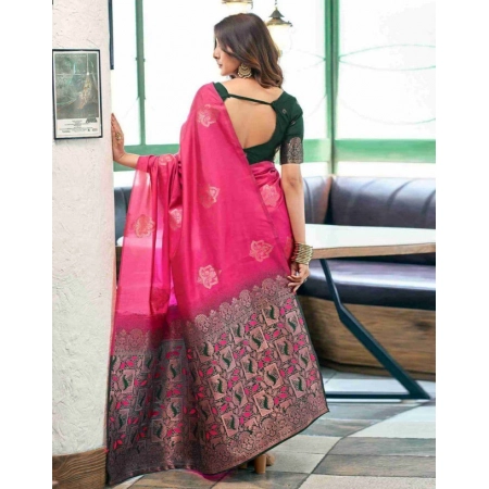 Generic Women's Soft Lichi Silk Printed Saree With Unstitched Blouse 5.5Mtr (Pink)