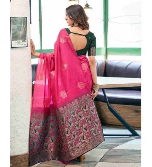 Generic Women's Soft Lichi Silk Printed Saree With Unstitched Blouse 5.5Mtr (Pink)