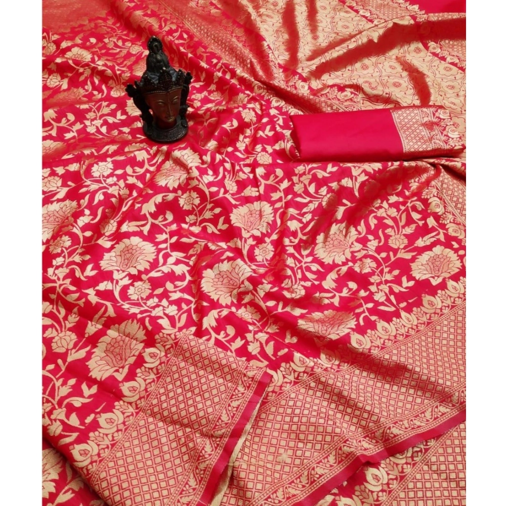 Generic Women's Soft Litchi Silk Jacquard Work Saree With Unstitched Blouse 5.5Mtr (Red) Generic Women's Soft Litchi Silk Jacquard Work Saree With Unstitched Blouse 5.5Mtr (Red)