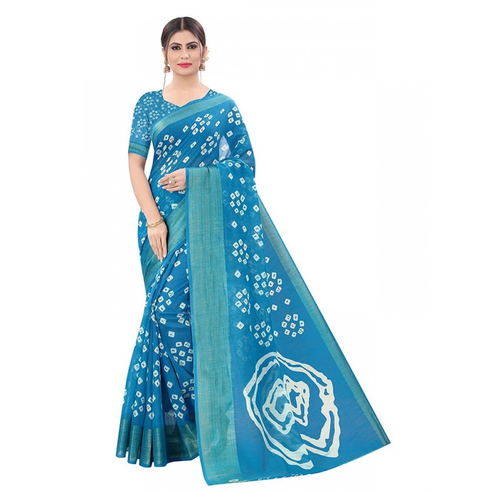 Generic Women's Cotton Silk Bandhni Saree With Unstitched Blouse 5.5Mtr (Sky Blue) Generic Women's Cotton Silk Bandhni Saree With Unstitched Blouse 5.5Mtr (Sky Blue)