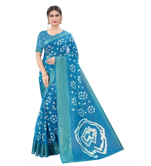 Generic Women's Cotton Silk Bandhni Saree With Unstitched Blouse 5.5Mtr (Sky Blue)