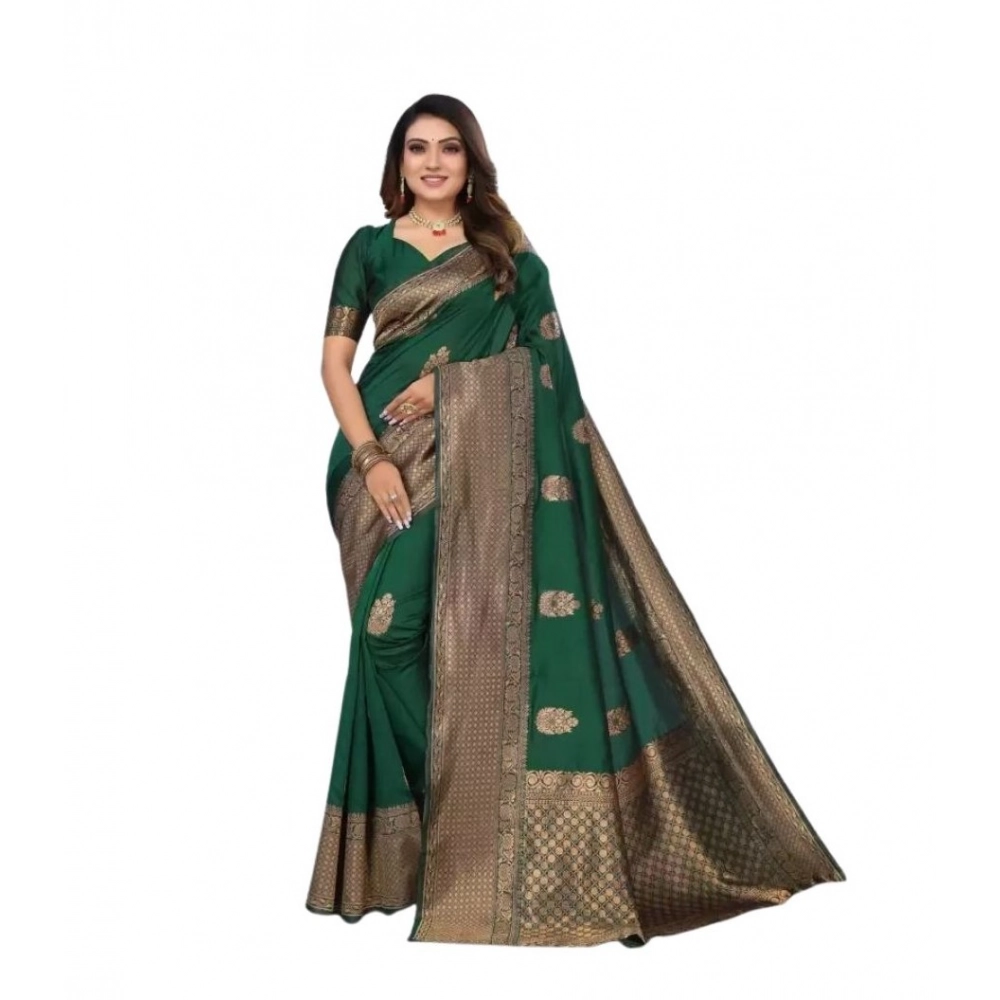 Generic Women's Soft Lichi Silk Printed Saree With Unstitched Blouse 5.5Mtr (Green) Generic Women's Soft Lichi Silk Printed Saree With Unstitched Blouse 5.5Mtr (Green)