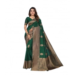 Generic Women's Soft Lichi Silk Printed Saree With Unstitched Blouse 5.5Mtr (Green)