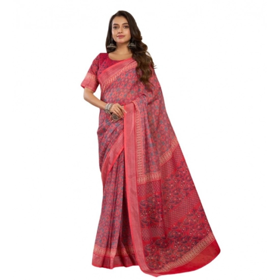 Generic Women's Faux Linen Geometric Print Ready to wear Saree With Unstitched Blouse 5.5Mtr (Red) Generic Women's Faux Linen Geometric Print Ready to wear Saree With Unstitched Blouse 5.5Mtr (Red)