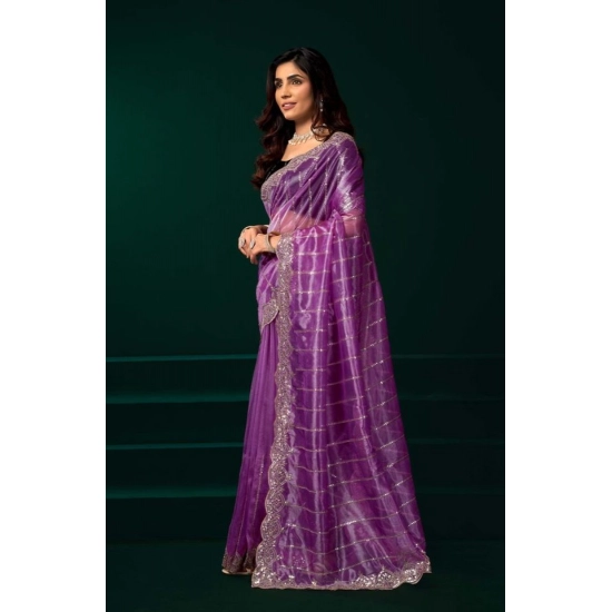Generic Women's Net Sequence Saree With Unstitched Blouse 5.5Mtr (Lavender) Generic Women's Net Sequence Saree With Unstitched Blouse 5.5Mtr (Lavender)