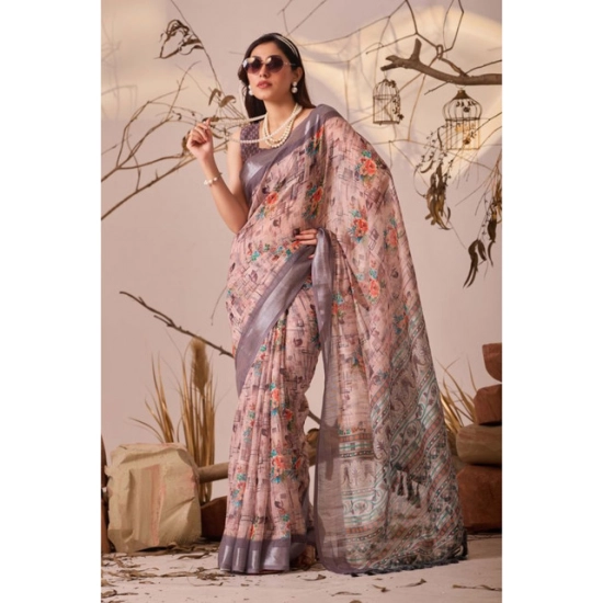 Generic Women's Faux_Linen Printed Saree With Unstitched Blouse 5.5Mtr (Mauve)