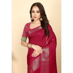 Generic Women's Cotton Blend Checkered Saree With Unstitched Blouse 5.5Mtr (Red)