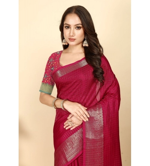 Generic Women's Cotton Blend Checkered Saree With Unstitched Blouse 5.5Mtr (Red) Generic Women's Cotton Blend Checkered Saree With Unstitched Blouse 5.5Mtr (Red)