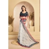 Generic Women's Faux Linen Floral Print Ready to wear Saree With Unstitched Blouse 5.5Mtr (OffWhite)