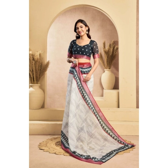 Generic Women's Faux Linen Floral Print Ready to wear Saree With Unstitched Blouse 5.5Mtr (OffWhite) Generic Women's Faux Linen Floral Print Ready to wear Saree With Unstitched Blouse 5.5Mtr (OffWhite)