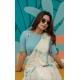 Generic Women's Linen Printed Saree With Unstitched Blouse 5.5Mtr (White)