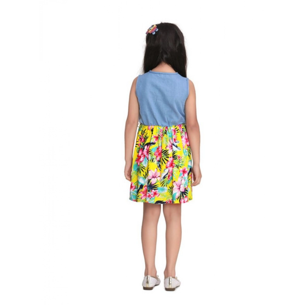 Generic Girl's Denim Floral Sleeveless Dress (Blue-Yellow) Generic Girl's Denim Floral Sleeveless Dress (Blue-Yellow)