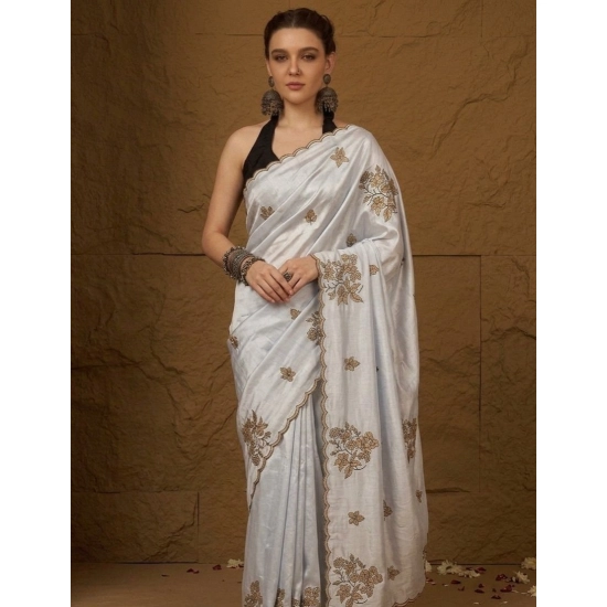 Generic Women's Viscose Silk Embroidered Saree With Unstitched Blouse 5.5Mtr (Grey) Generic Women's Viscose Silk Embroidered Saree With Unstitched Blouse 5.5Mtr (Grey)