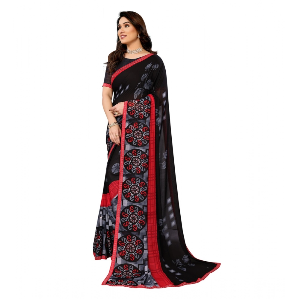 Generic Women's Georgette Printed Saree With Unstitched Blouse 5.5Mtr (Black) Generic Women's Georgette Printed Saree With Unstitched Blouse 5.5Mtr (Black)