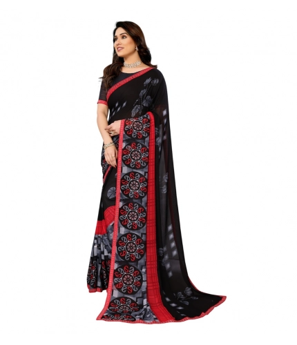 Generic Women's Georgette Printed Saree With Unstitched Blouse 5.5Mtr (Black)