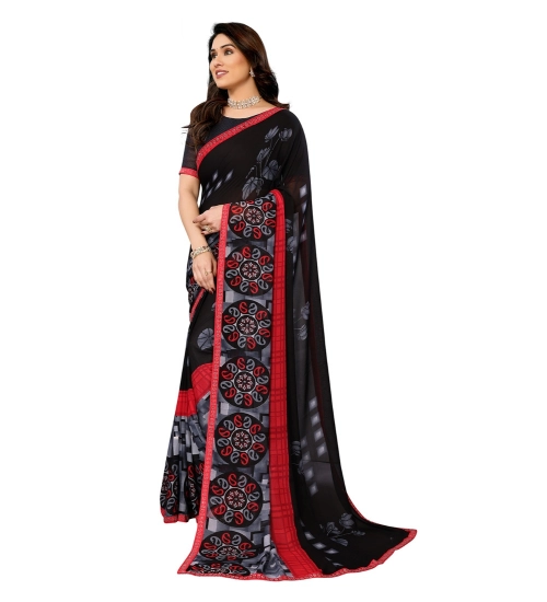 Generic Women's Georgette Printed Saree With Unstitched Blouse 5.5Mtr (Black)