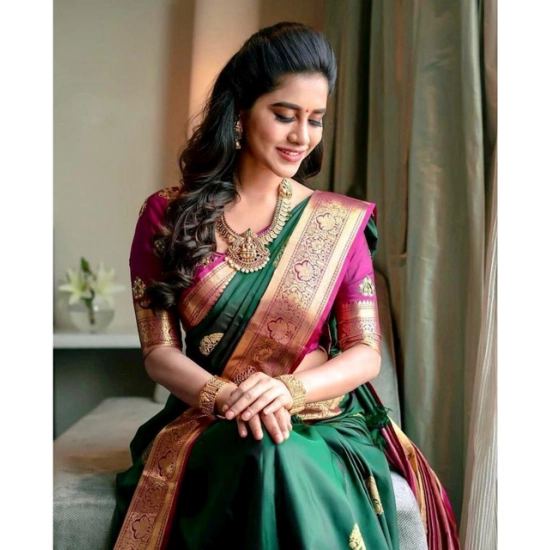 Generic Women's Soft Litchi Silk Jacquard Work Saree With Unstitched Blouse 5.5Mtr (Green) Generic Women's Soft Litchi Silk Jacquard Work Saree With Unstitched Blouse 5.5Mtr (Green)
