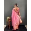 Generic Women's Satin Printed Saree With Unstitched Blouse 5.5Mtr (Pink)