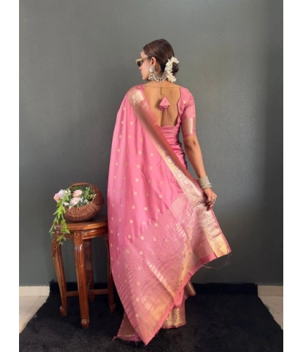 Generic Women's Satin Printed Saree With Unstitched Blouse 5.5Mtr (Pink)
