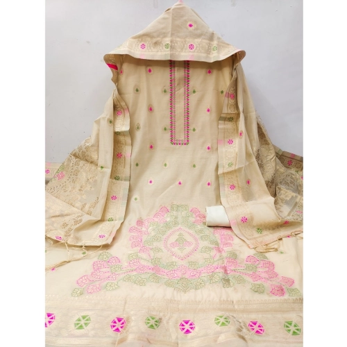 Women's Banarasi Silk Printed Unstitched Salwar Suit Material With Dupatta (Cream, 3Mtrs) Women's Banarasi Silk Printed Unstitched Salwar Suit Material With Dupatta (Cream, 3Mtrs)