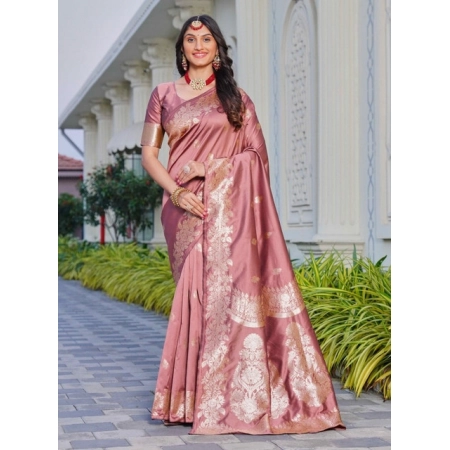 Generic Women's Jacquard Printed Saree With Unstitched Blouse 5.5Mtr (Pink)